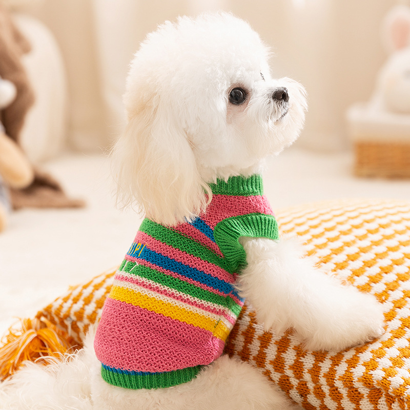 Simple colored striped sweater for dogs in autumn and winter, warm winter knitted sweater, pullover, two legged clothes, pet dog clothes
