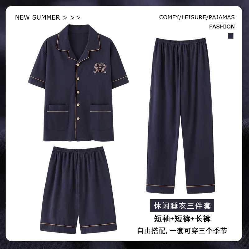 2019 New Cotton Pajamas Mens 3-Piece Set Pajamas Size 4XL Open Knitted Woolen Sweater Pajamas Short Top Shorts and Pants W241221