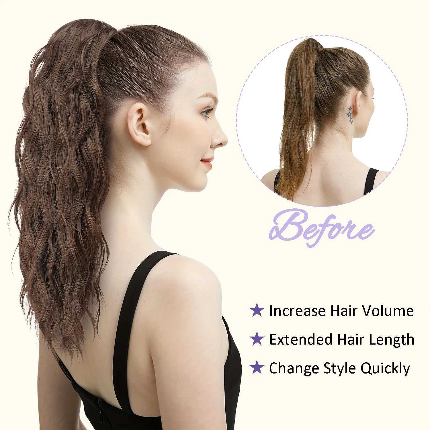 Synthetic Drawstring Ponytail 18Inch Long Wavy Curly Ponytail Hair Extension Elegant Natural Hair Accessories Suitable For WomenXJ241221