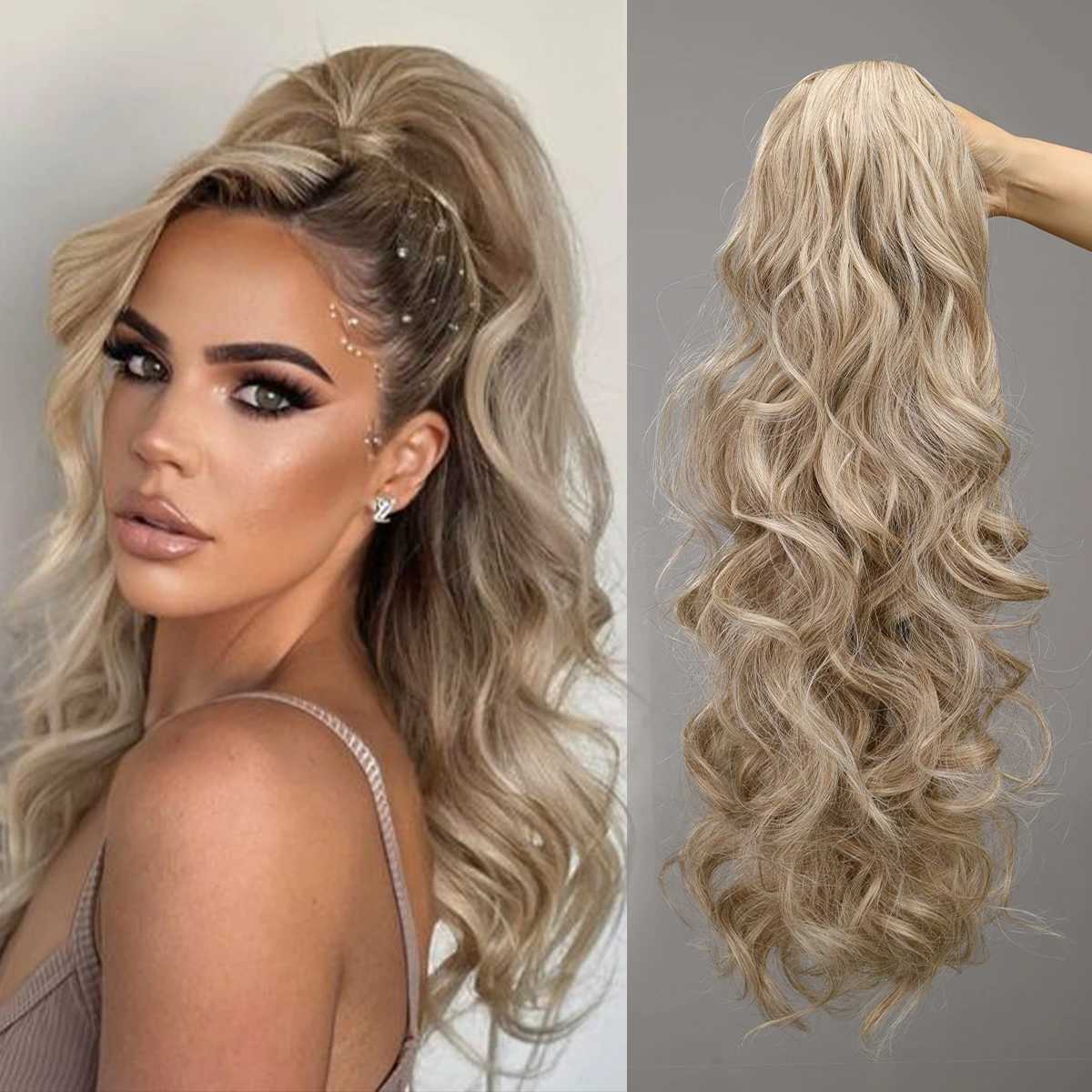 24 Inch Drawstring Wrap Around Ponytail Extensions For Woman Long Curls Water Wave Natural Wave Synthetic Ponytail ExtensionXJ241221