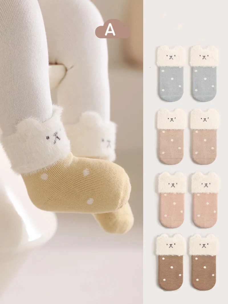 3 pairs of one million dollar winter childrens socks cute bear socks for girls warm wool pads for children in tube socks 241220