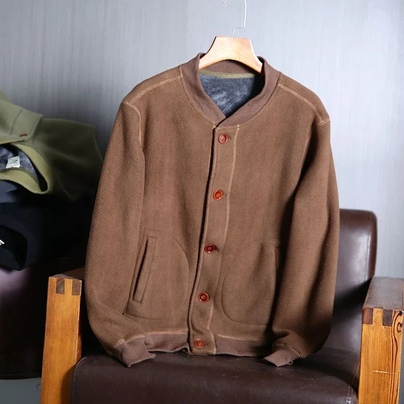 Fleece MA1 Baseball Jacket Men Autumn Winter Plus Velvet Warm Cardigan Top Cotton Coat Streetwear Tactical Military Work Clothes 241216