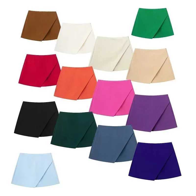 TR Fashion Womens High Waist Shorts Skirts Solid Asymmetrical Side Zipper Skirts Shorts Summer Black White Mini ShortsXJ241221
