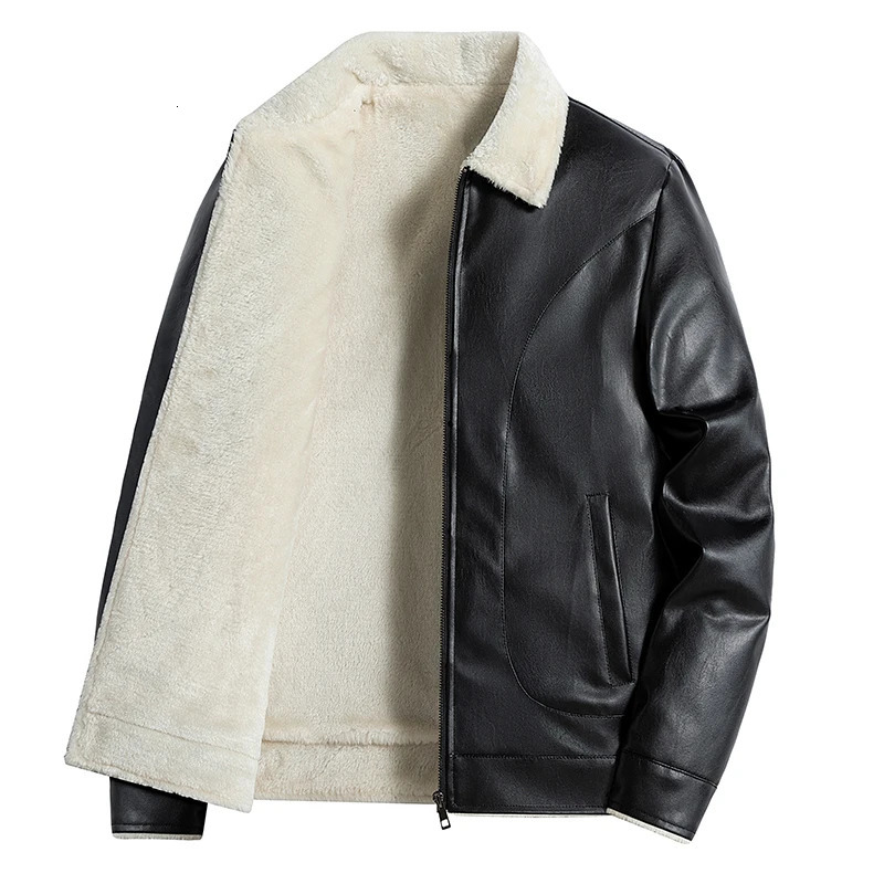 Winter Faux Fur Collar Windproof Add Velvet Warm Coat Leather Jacket Mens Leather Clothing Vintage Pu Leather Jacket Mens 241216