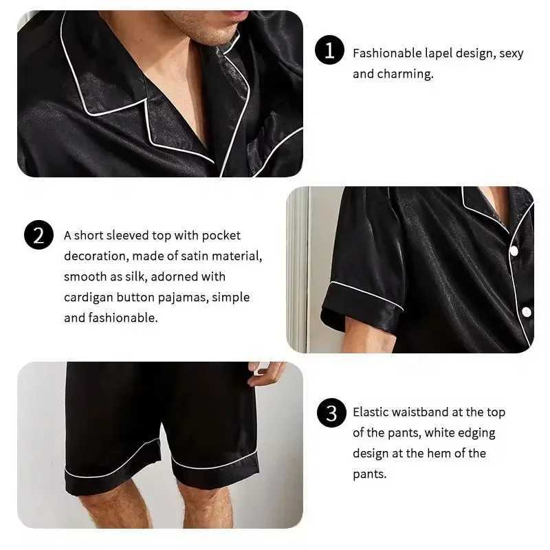 Mens pajama set suitable for summer short sleeved pocket button down shirts and shorts large-sized casual suit set pajamas W241221