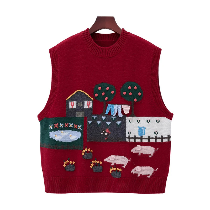 100% cashmere waistcoat womens highend shirt folded Piglet sweater ed round neck sleeveless knit vest 241218