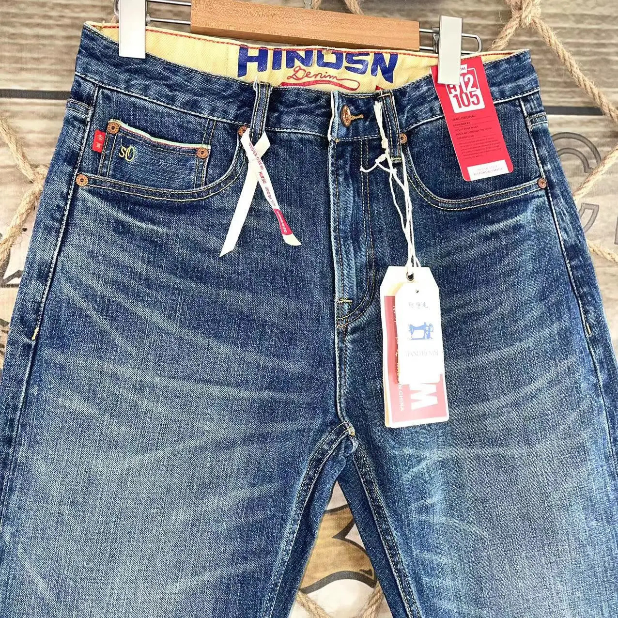 Autumn Winter Heavyweight Red Selvedge Stretch Denim Jeans for Men High Quality Vintage Straight Tapered Pants Y2k Youth Male 241220