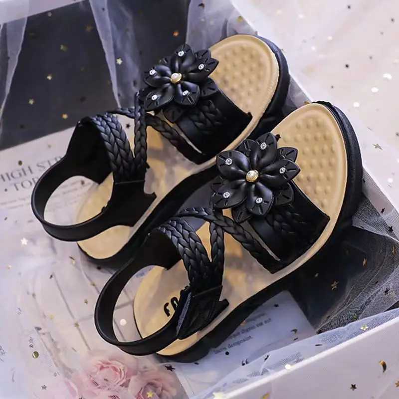 Sneakers Trendy Cute Flower Decor Solid Color Open Toe Sandals For Girls Breathable Lightweight Wear-resistant Sandals For All Seasons H241221