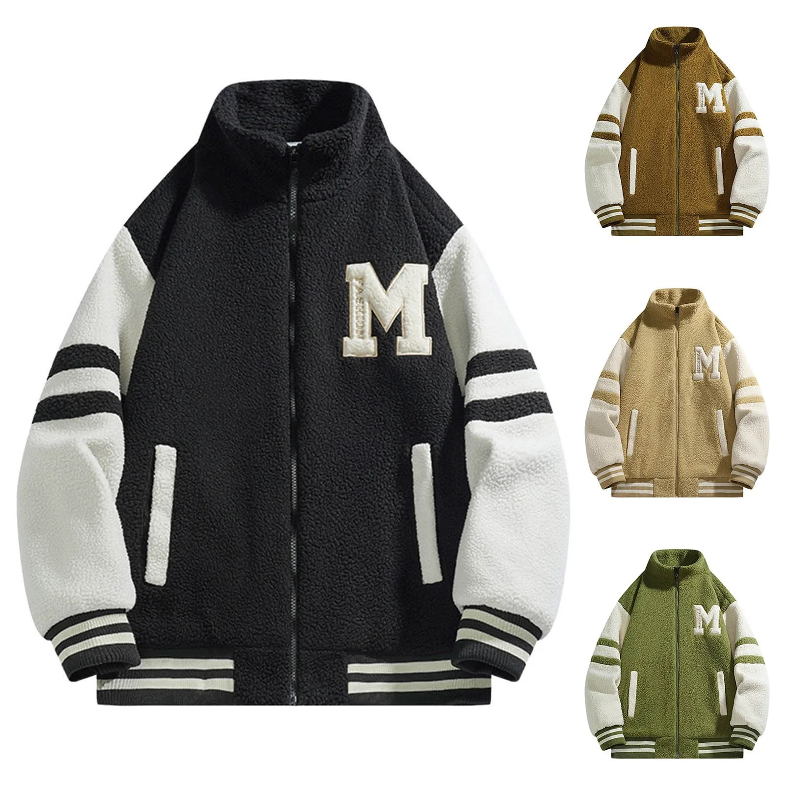 Winter Sheep Velvet Baseball Jacket Men Patchwork Padded Coat for Men Trendy Korean Fashion Loose Fit Versatile Jackets Autumn 241216