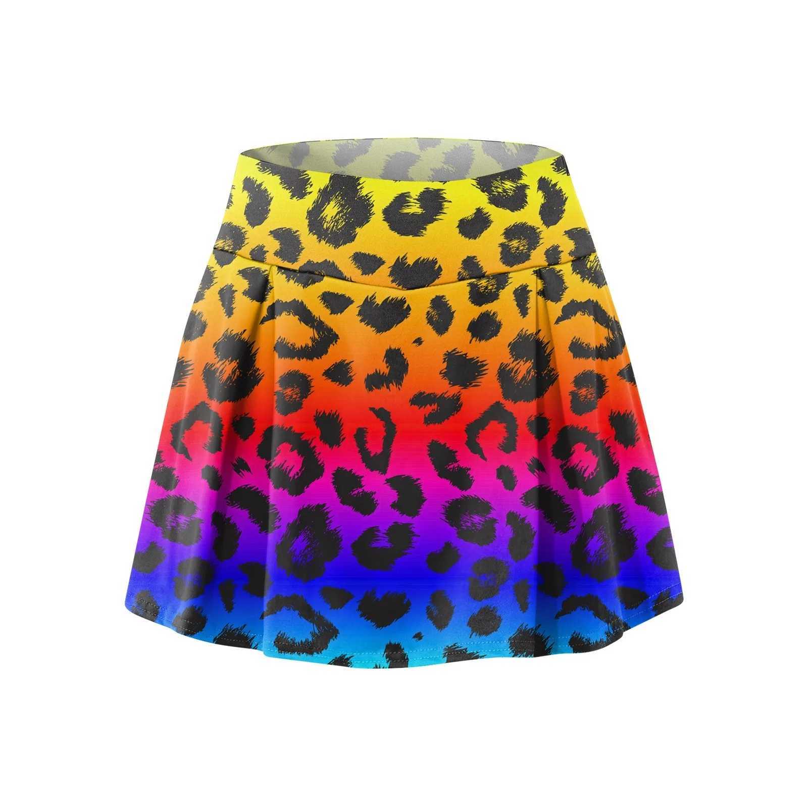 WomenS Leopard Print Athletic Stretchy Pleated Tennis Skirts Run Yoga Inner Shorts Elastic Sports Skorts Faldas jeresXJ241221