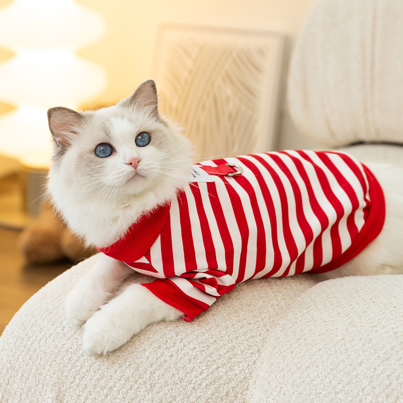 Minimally striped traction hoodie, cat clothes for spring and summer, blue cats for kittens, two legged clothes for teddy pet clothing HS82
