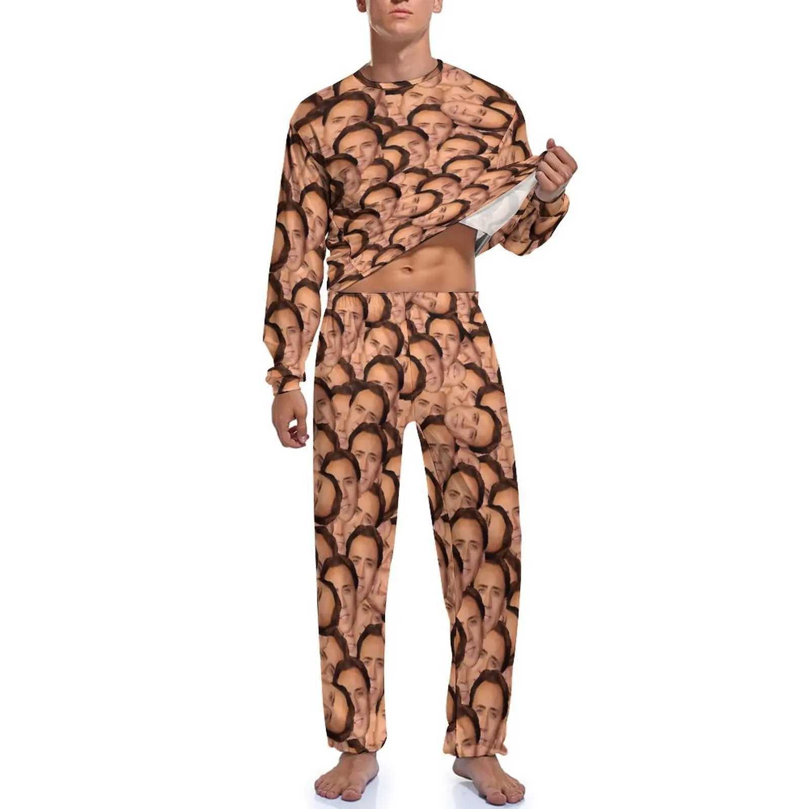 Nicolas Cage Sleepwear Spring Movie Actor Bedroom Sleepwear Mens Two Piece Design Long Sleeve Cool Sleepwear Set W241221