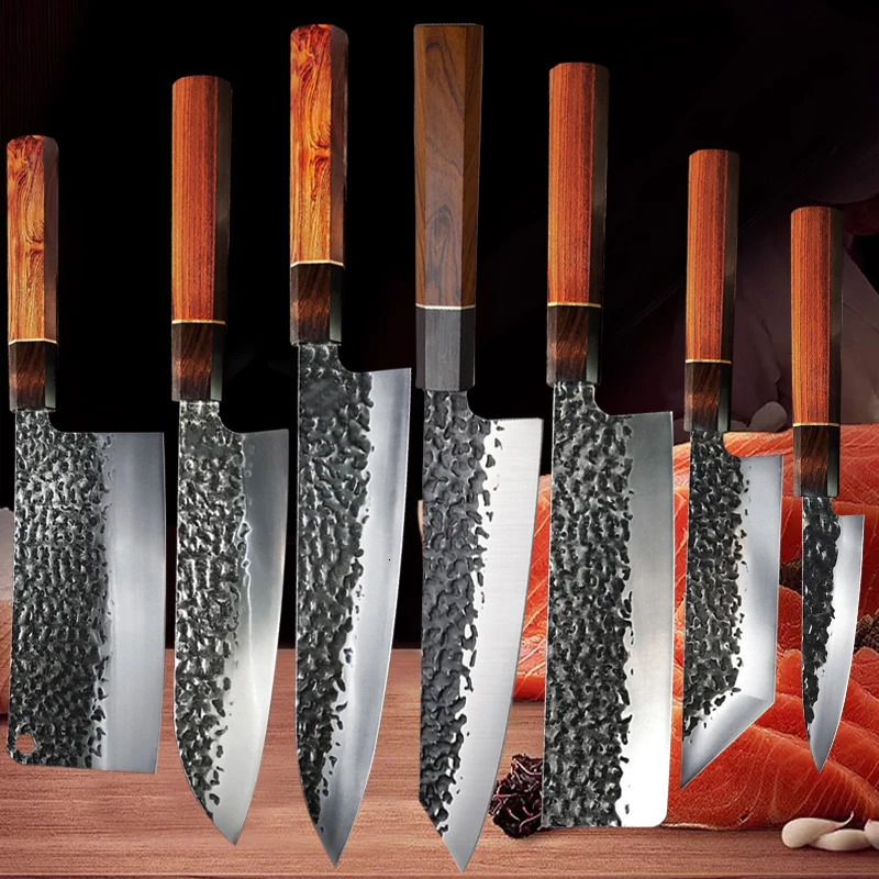 Japanese Kitchen Knife Hammer Chef Knife 90Cr18MoV Stainless Steel Tripterygium Knife for Cutting Salmon and Sushi Slices 241220