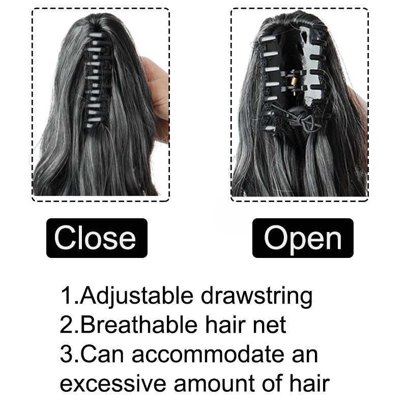 18Inch Synthetic Long Wavy Curly Ponytail Claw Clip in Hair Extension Black Grey Hairpiece for WomenXJ241221