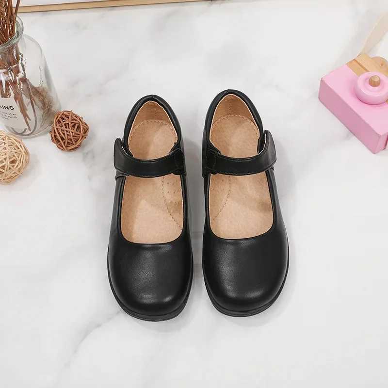 Sneakers New Girls Black Dress Leather Shoes Childrens Wedding Patent Leather Princess Kids Student School Shoe Flat Fashion Rubber H241221