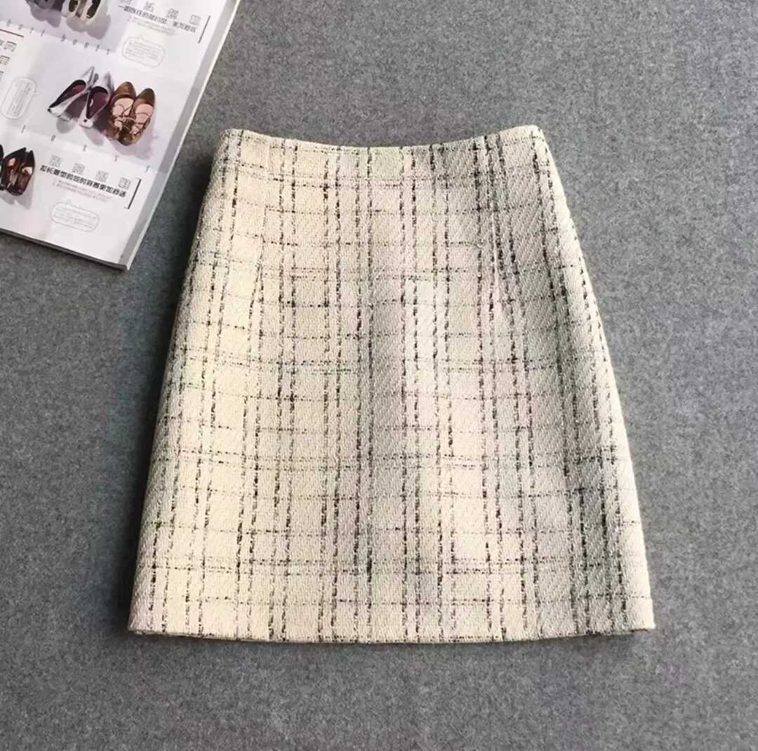 Glittery Tweed Skirt for Women High Waist with Gold Thread Pencil Mini Skirt Ladies Autumn WinterXJ241221