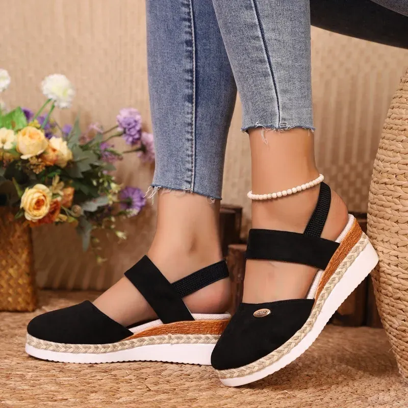 Summer Women en Plain 6cm Wedge Sandals Handmade Ladies Casual Comfortable womens shoes