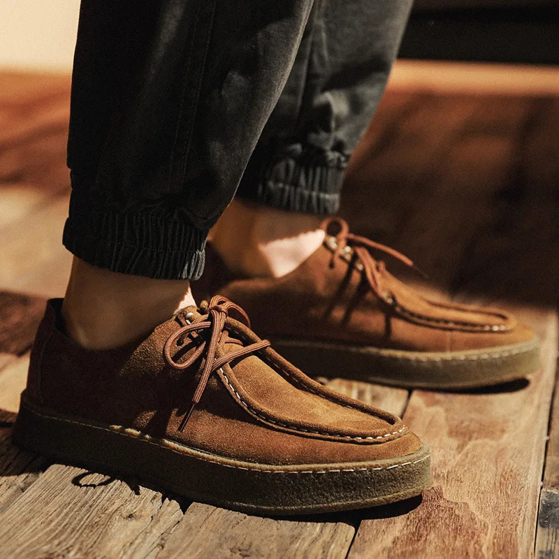 Mens casual shoes lace cowhide leather mens classic retro British style outdoor board shoes driving apartment 241213