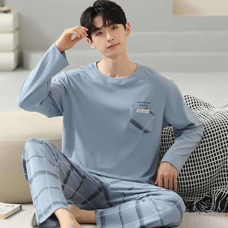 High quality pure cotton sleepwear set for mens autumn and winter sleepwear Korean version sleepwear mens cartoon loose casual wear W241221