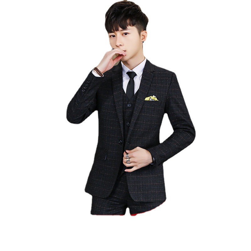 F1221Groom and best man suit five piece checkered suit