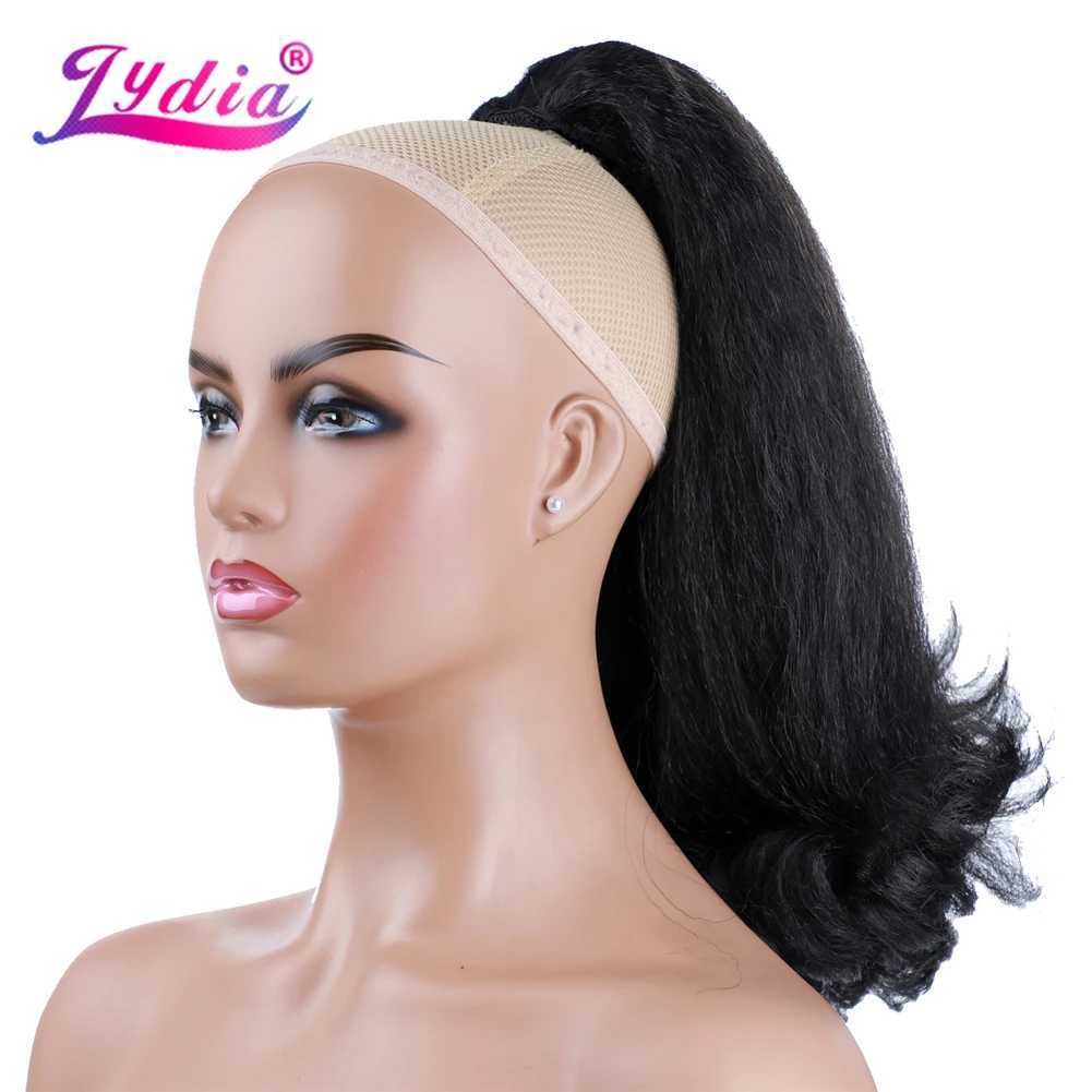 Lydia Tail Warping Synthetic 16 Kinky Straight Hairpiece With Two Plastic Comb Drawstring Ponytail Hair Extension 1B# BlackXJ241221