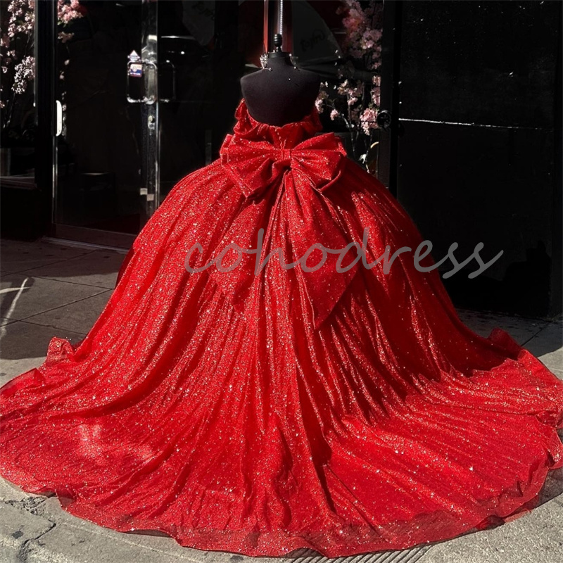 Amazing Sequin Red Quinceanera Dress Charro Beaded Off Shoulder Vestido 15 Xv Anos Quinceanera Sixteen Birthday Party Customized Shine Ball Gown Prom 