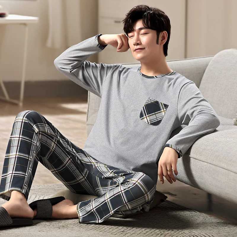 Simple mens sleepwear set for autumn winter long sleeves long pants comfortable sleepwear boys sleepwear soft sleepwear casual sleepwear Pjs sleepwear
