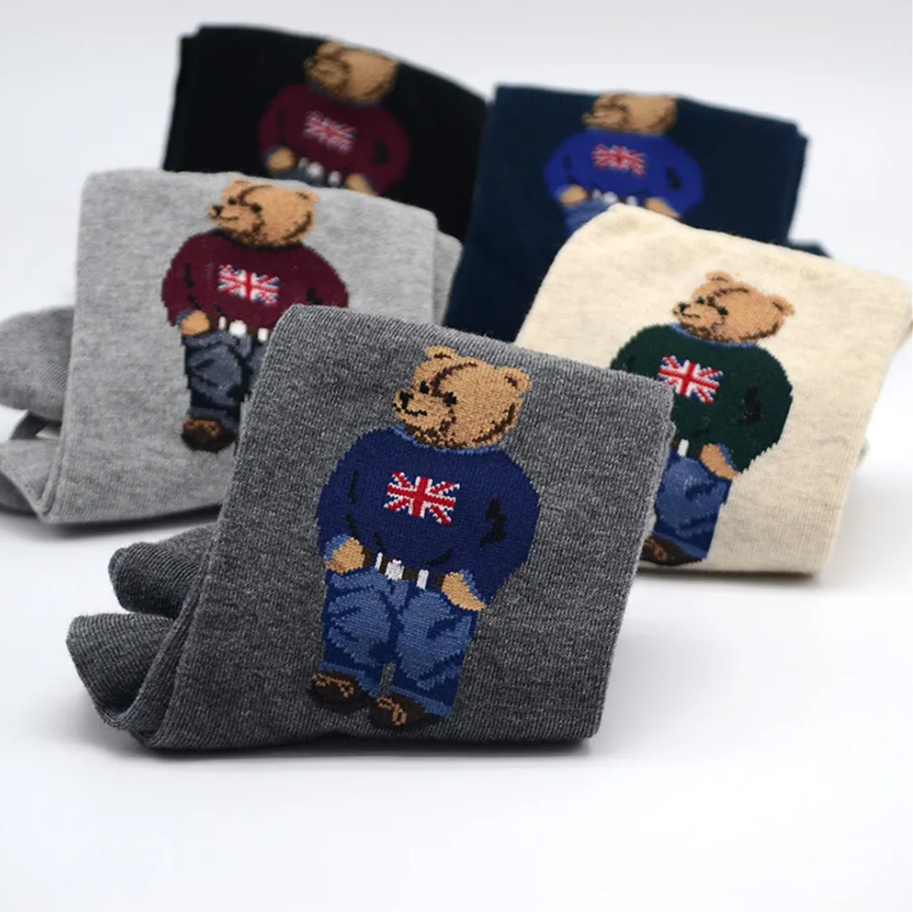 designer bear socks mens socks designer socks for men pure cotton sports socks breathable and moisture-proof fashionable Cartoon bear socks