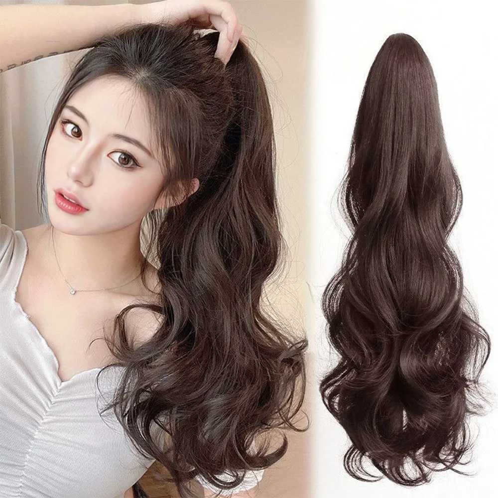 Synthetic Long Straight Claw Clip On Ponytail Hair Extensions 50cm Heat Resistant Pony Tail Hair piece For Women Daily PartyXJ241221
