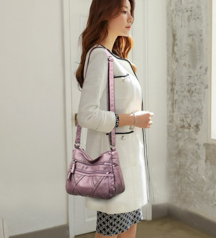 Middle Aged And Elderly Mother Female 2022 New Middle-Aged Soft Leather Single Shoulder Messenger Bag Large Capacity Gra