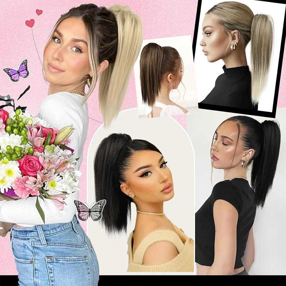 Synthetic 16Inch Claw Clip Ponytail Hair Extensions Waterfall Straight Ponytail Blonde Brown Heat Resistant Pony Tail Fake HairXJ241221
