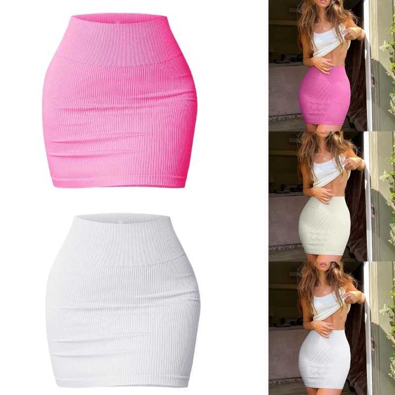Womens Basic High Waist Stretchy Tube Pencil Mini Skirt Summer Ribbed Knit Short Bodycon SkirtXJ241221