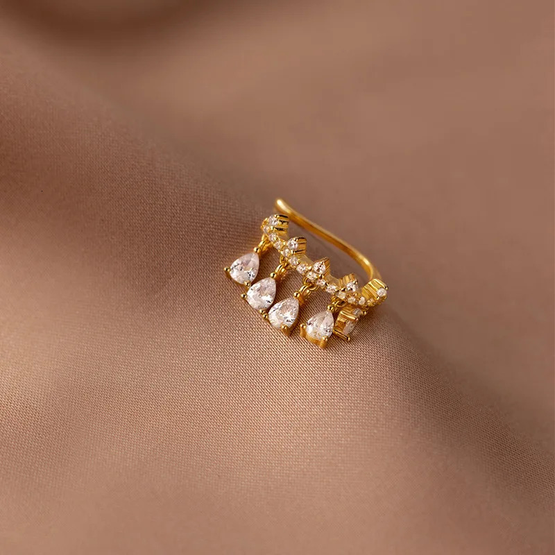 Clip Earrings For Women Ear Cuffs SILVER 925 Gold Color Water Drop Tassel Zircon Fine Jewelry Trend 241220