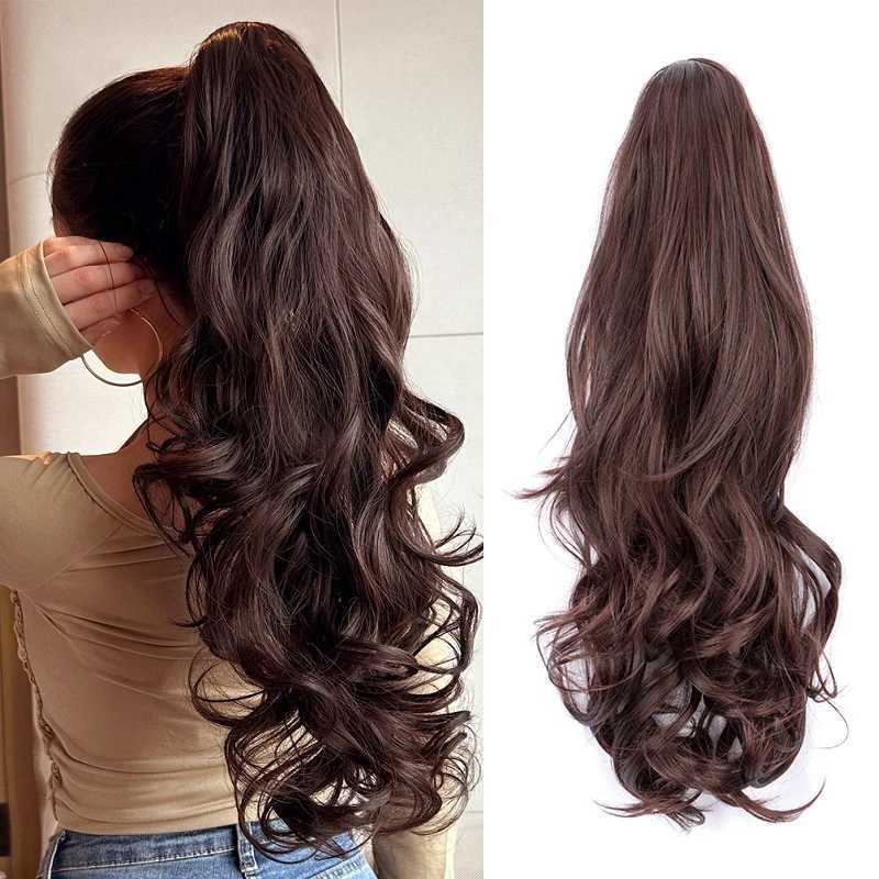 22Inch Synthetic Long Wavy Layered Ponytail Hair Synthetic Drawstring Ponytail Clip in Hairpiece Black Curly Ponytail for WomenXJ241221