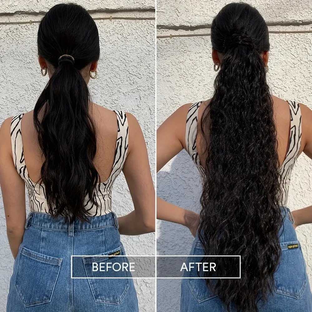 32Inch Long Synthetic Kinky Curly Ponytail Drawstring Clip In Ponytail Hair Extension for WomenXJ241221