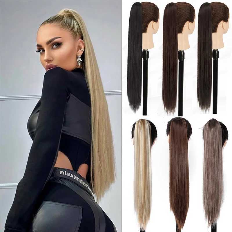 26Inch Ponytail Extensions Claw Long Straight Fake Pony Tail Clip in Hair Extension Natural Synthetic Heat Resistant HairpieceXJ241221