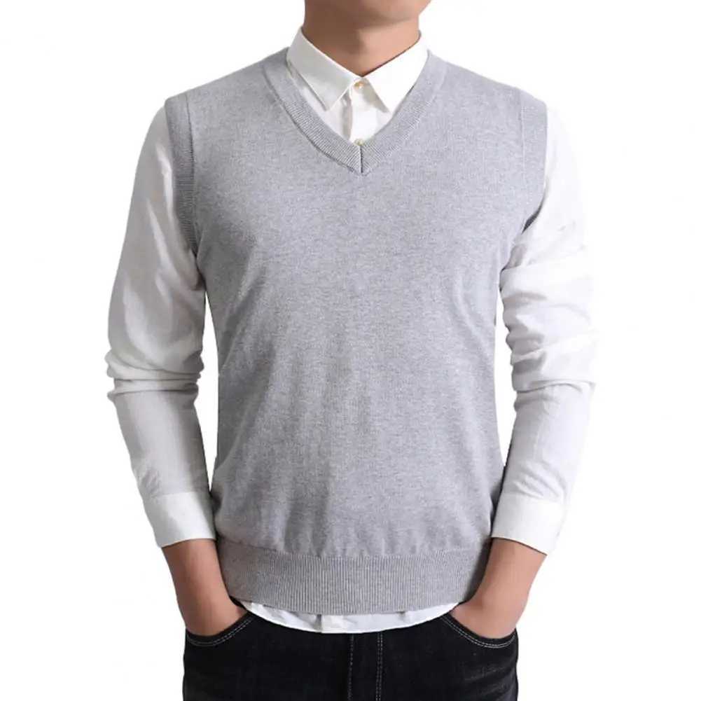 Mens Vest Sweater Solid Color V Neck Casual Pullover Knitted Anti-shrink Spring Sleeveless Vest Sweater for Daily WearXJ241221
