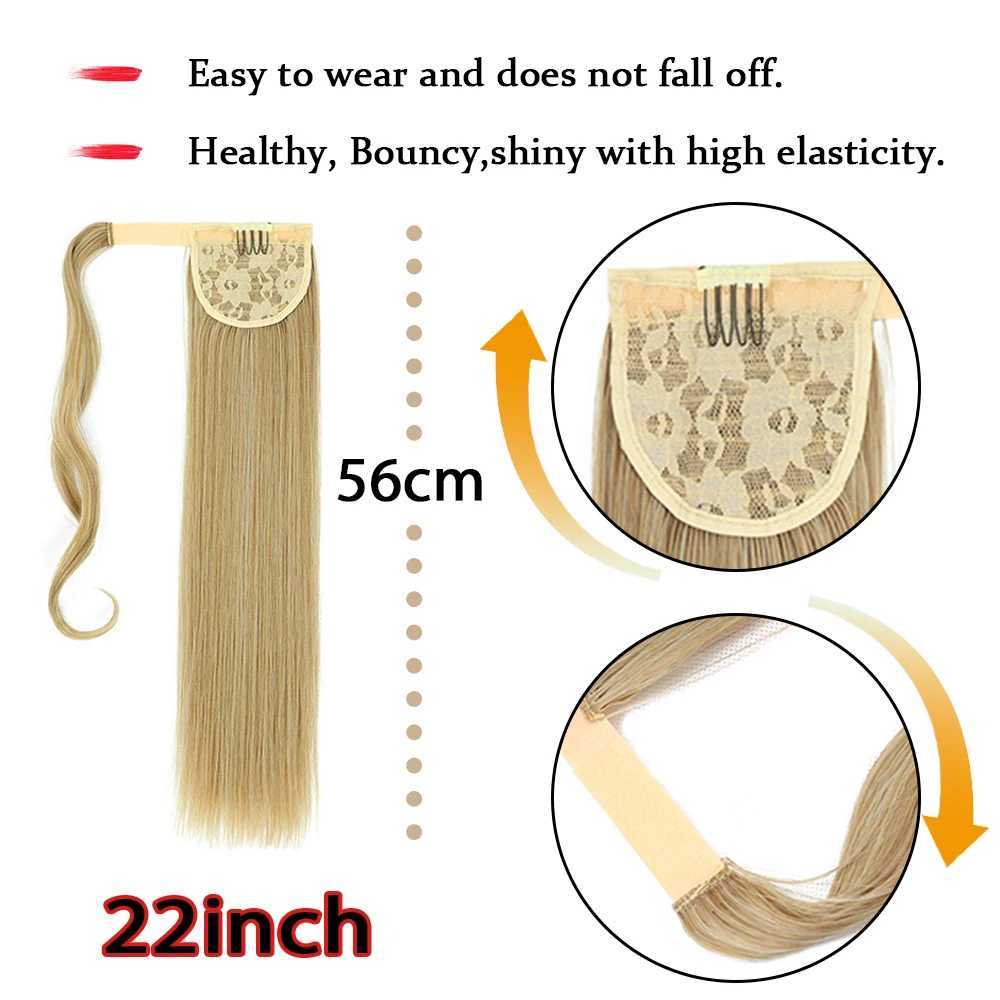 MyDiva 22Inch Long Straight Ponytail Hair Synthetic Extensions Heat Resistant Hair Wrap Around Pony Hairpiece for WomenXJ241221