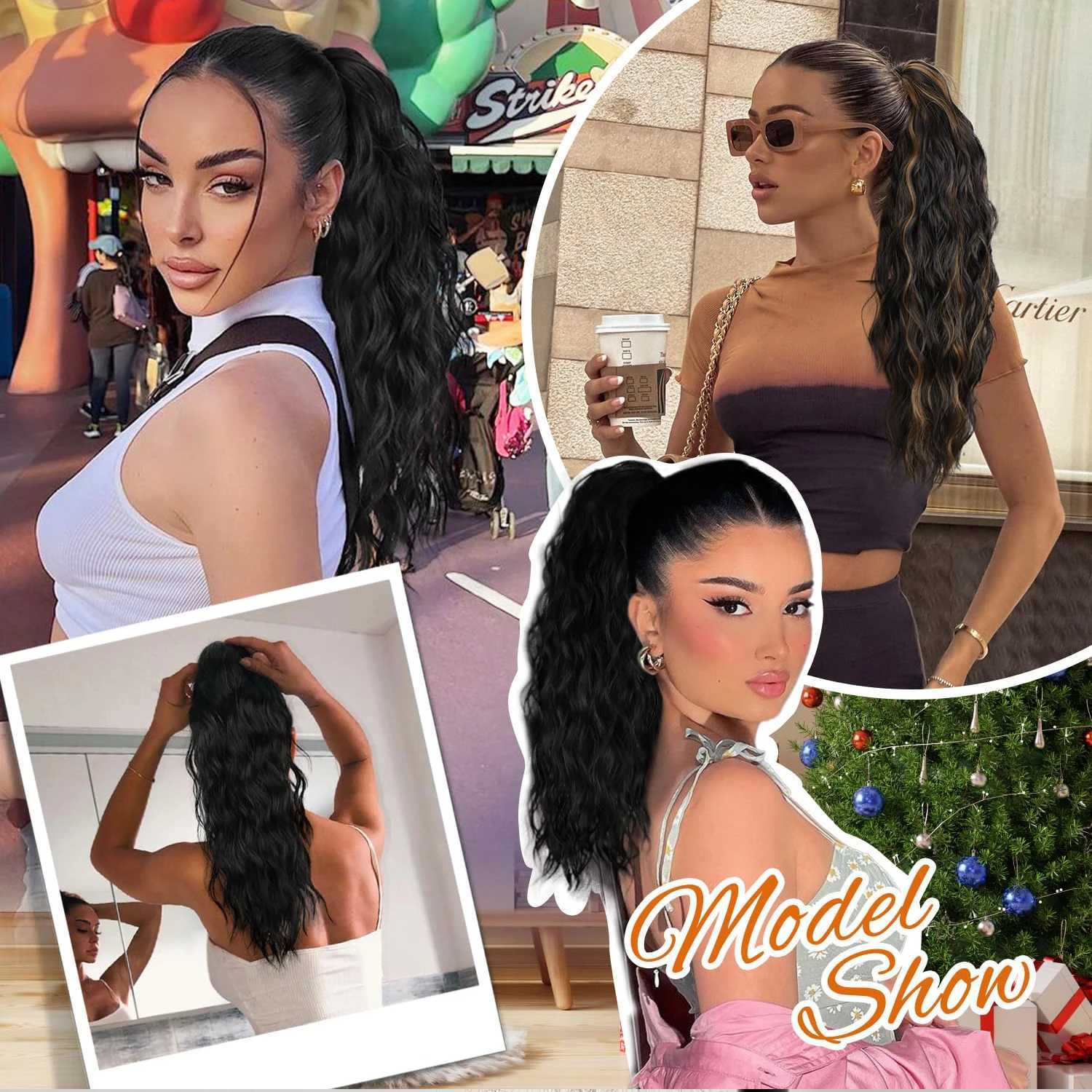 Synthetic Long Wavy Claw Clip Ponytail Extension Black Brown 18 Curly Pony Tail for Women Daily Use Fluffy Natural LookingXJ241221