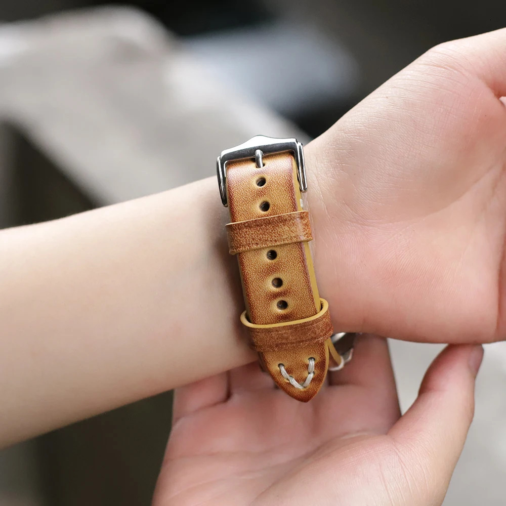 Handmade Genuine Leather Watchband 20mm 22mm 24mm Vintage First Layer Cowhide Watch Strap Bracelet Replacement for Men 241220