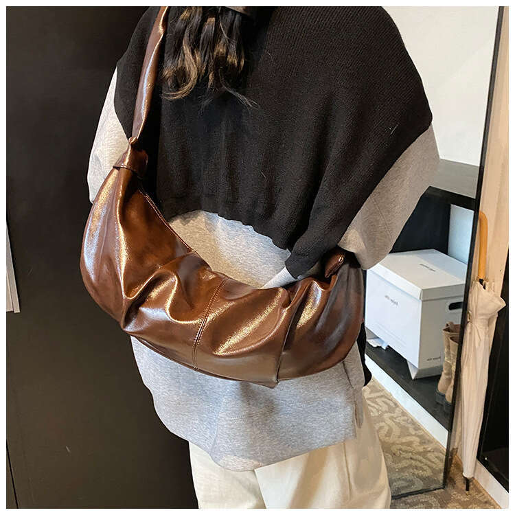PU shoulder small size, foldable, autumn winter season dumpling bag, versatile, large capacity, women's simple and high-end bag