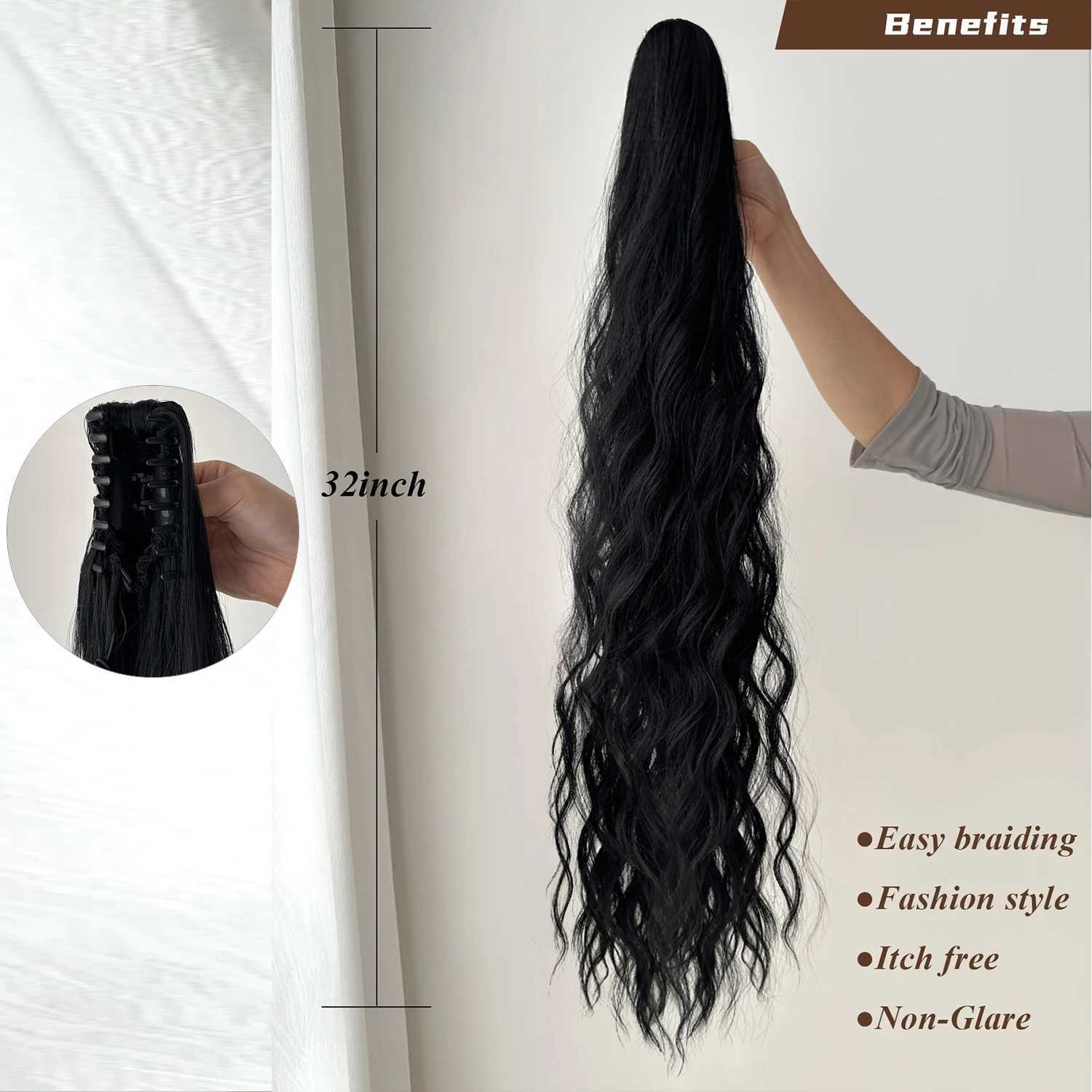 32 Claw Ponytail Extension Straight Hair Water Wave Clip In Hair Extensions Soft Natural Multi-Color Optio -Gift PreferenceXJ241221