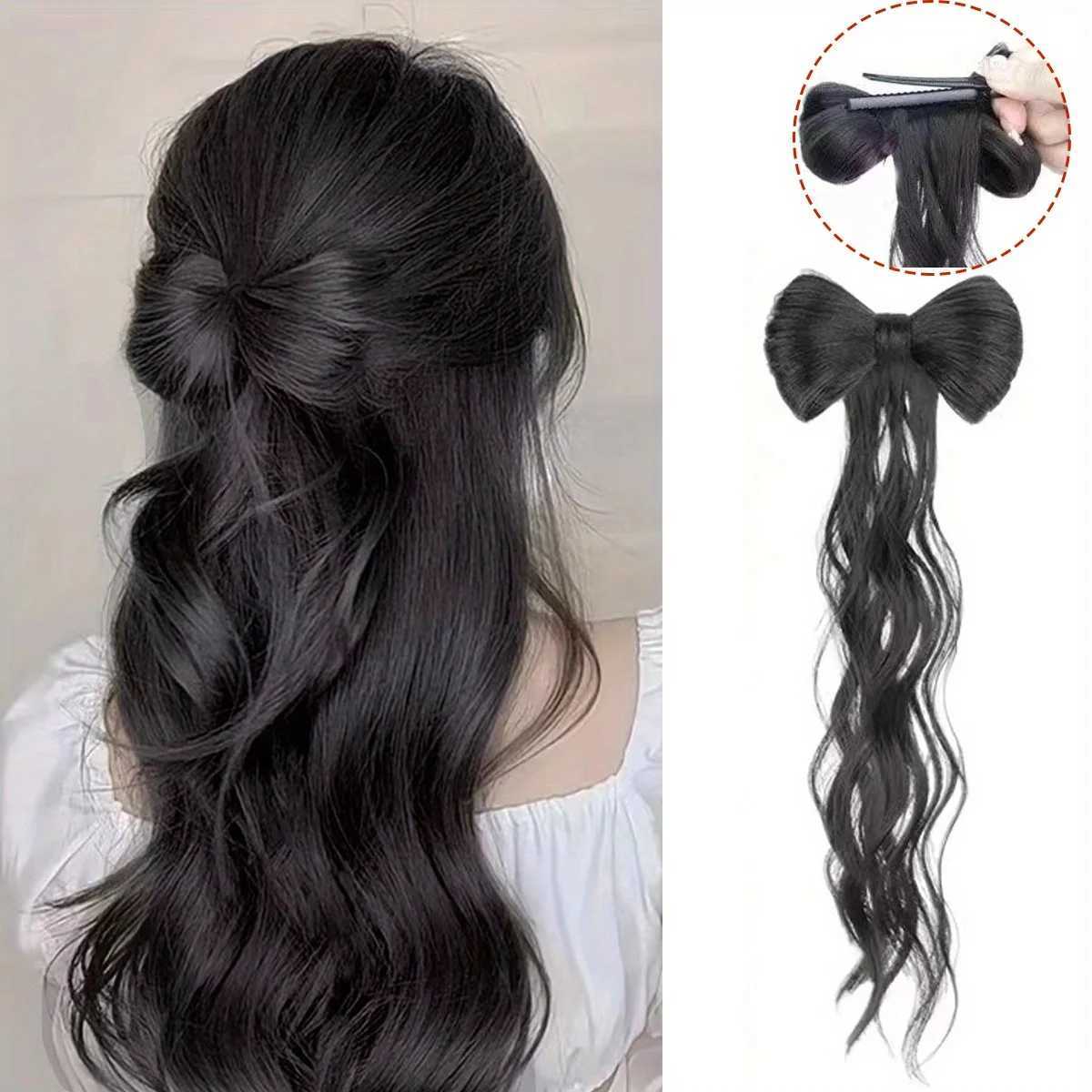 Synthetic Bowknot Claw clamp shape Hair Ponytail bun Clip In Hair Extensions Hair accessories suitable for womens daily useXJ241221
