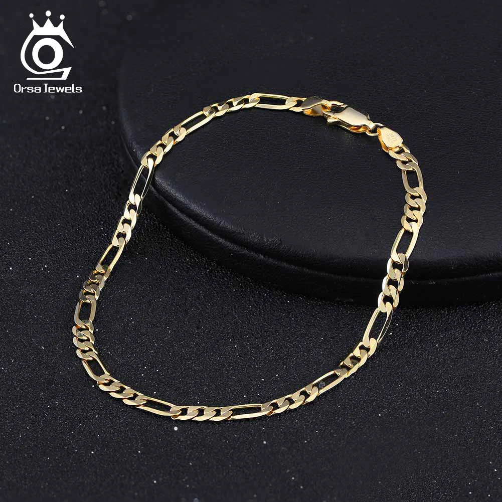 ORSA JEWELS Exquisite 925 Sterling Silver 3.3mm Diamond-Cut Figaro Chain Bracelet for Women Vintage Style Bracelet Jewelry SB66 241220