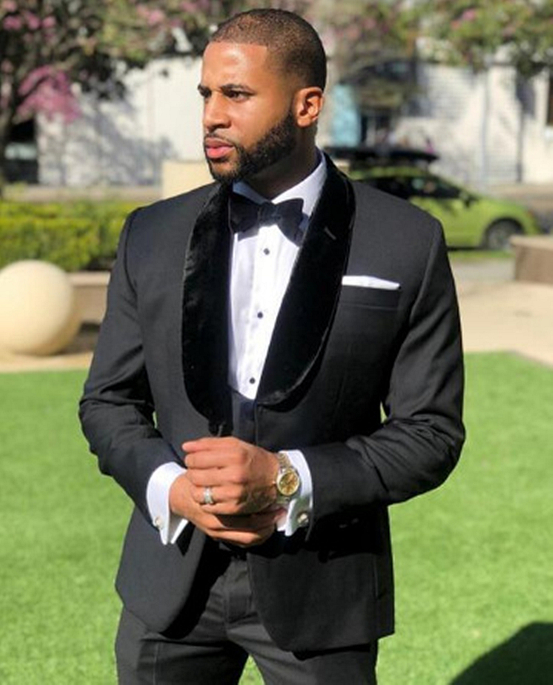 Slim Fit Blue Wedding Tuxedos With Velvet Shawl Lapel Two Pieces Men Suits Jacket And Pants Groom Wear Prom Party Blazer Dinner Suit