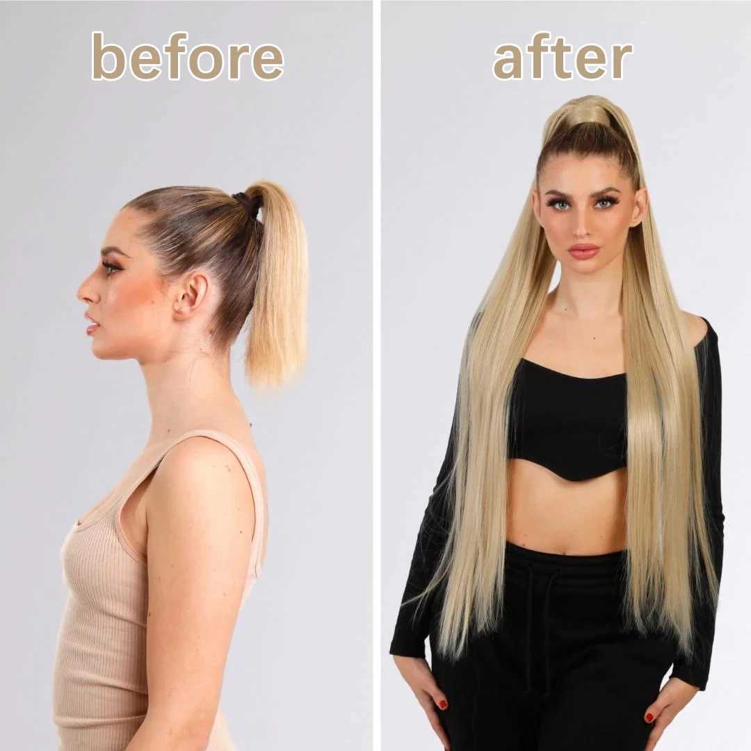 Synthetic Long Straight Ponytail Extensions 22 Inch Wrap Around Light Golden Brown Ponytails Hair Piece Pony Tail Hair ExtensionXJ241221