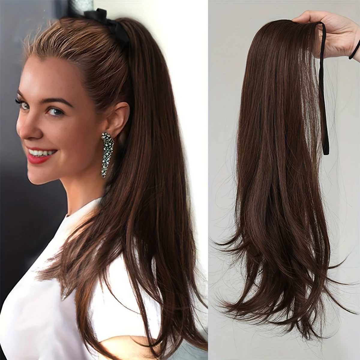 Elegant Womens Straight Hair Ponytail Extensions Long Stylish Synthetic Hair for Daily Use Easy Drawstring AttachmentXJ241221