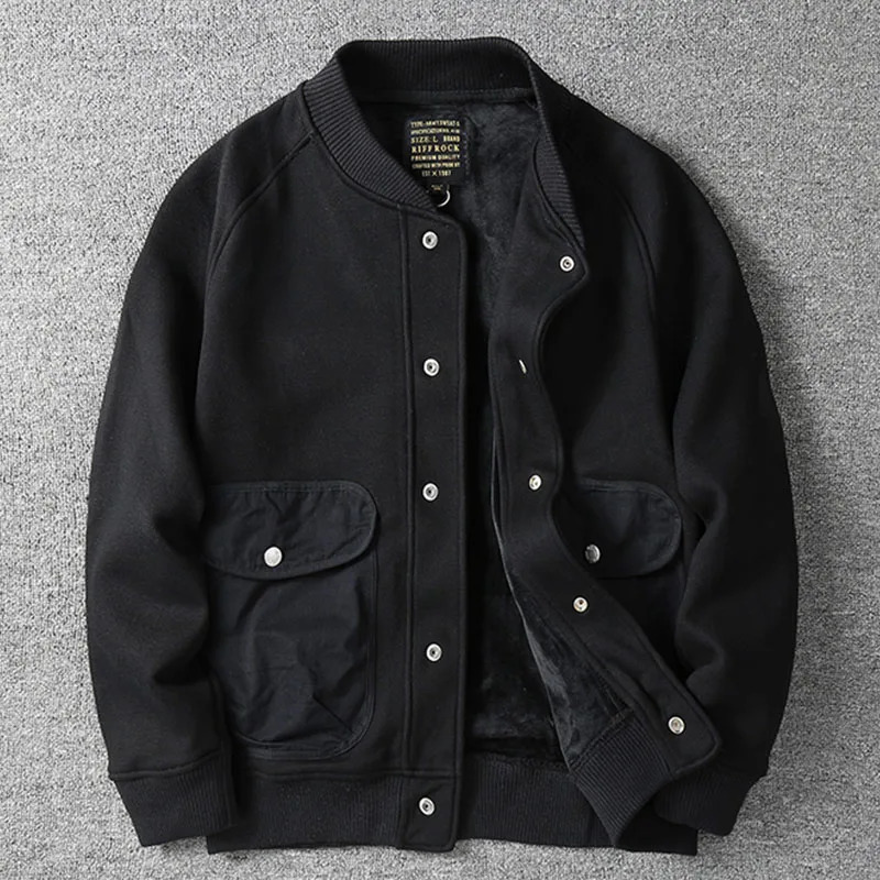 Mens Tooling Jacket Vintage Plus Velvet Thiceken Cotton Coat Loose Baseball Collar Coat Top Male 241216