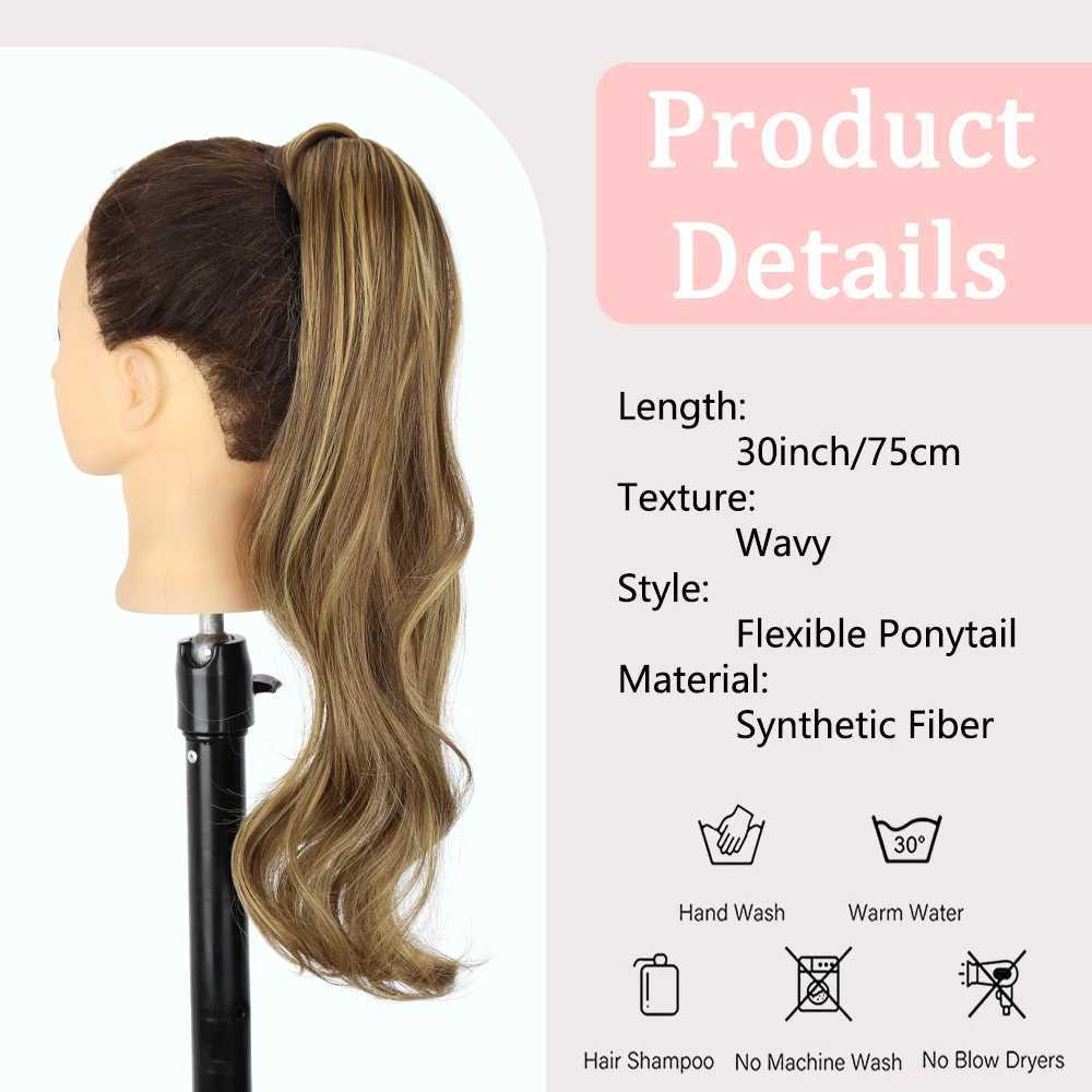AZQUEEN 30Inch Synthetic Flexible Wrap Around PonyTail Length Ponytail Extensions Blonde Ponytail Hairpieces For Women Daily UseXJ241221