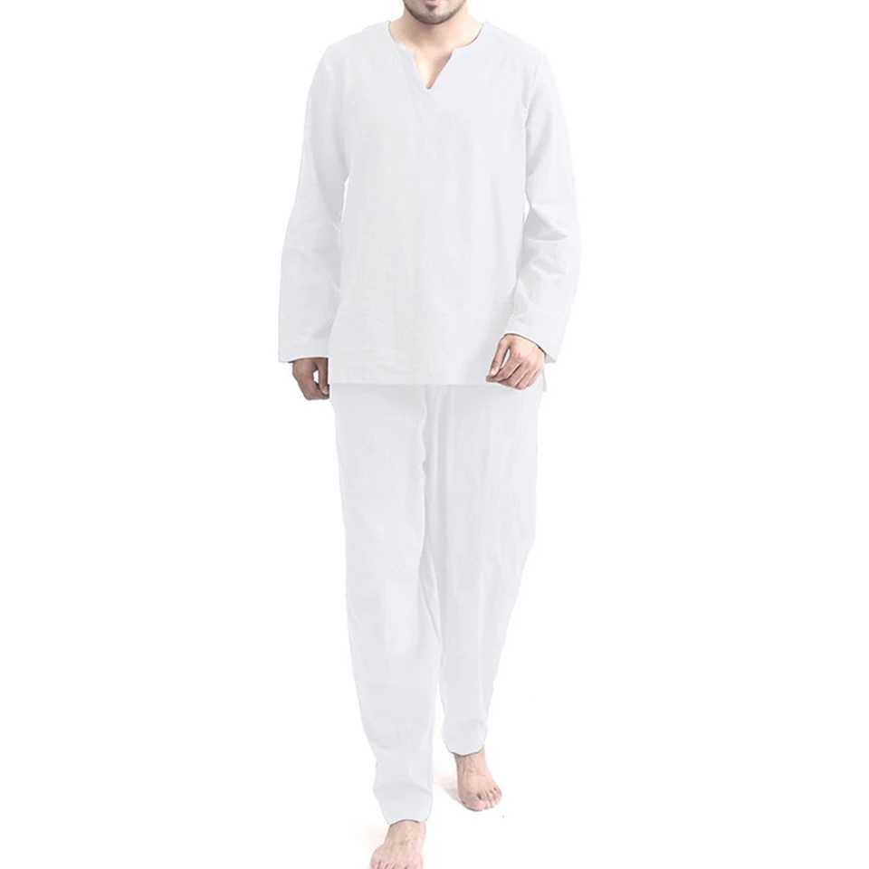 Mens long sleeved T-shirt pants 2PCS pajama set breathable loose thin pajama mens pajama casual wear pajama W241221